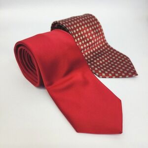 2 Men's Ties Joseph & Feiss Gold Solid Red & Baljian Italy Handmade Silk 100%